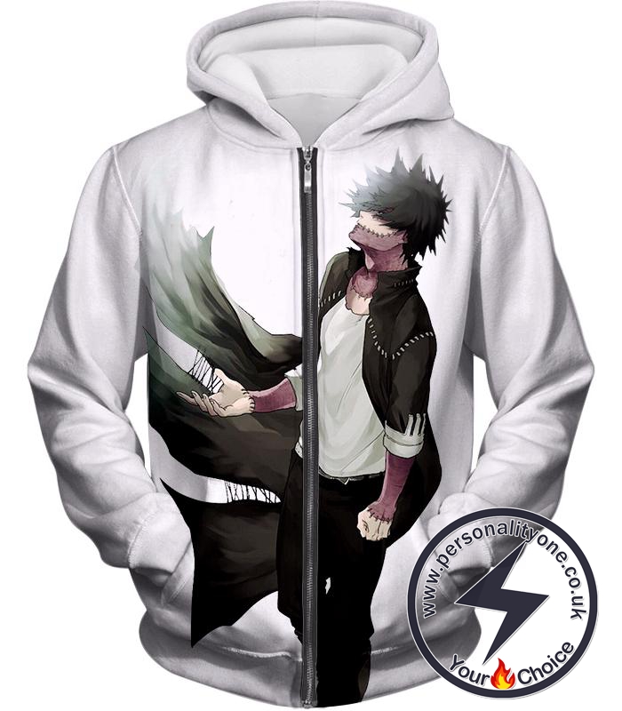 My Hero Academia White My Hero Academia Villain Dabi Zip Up Hoodie